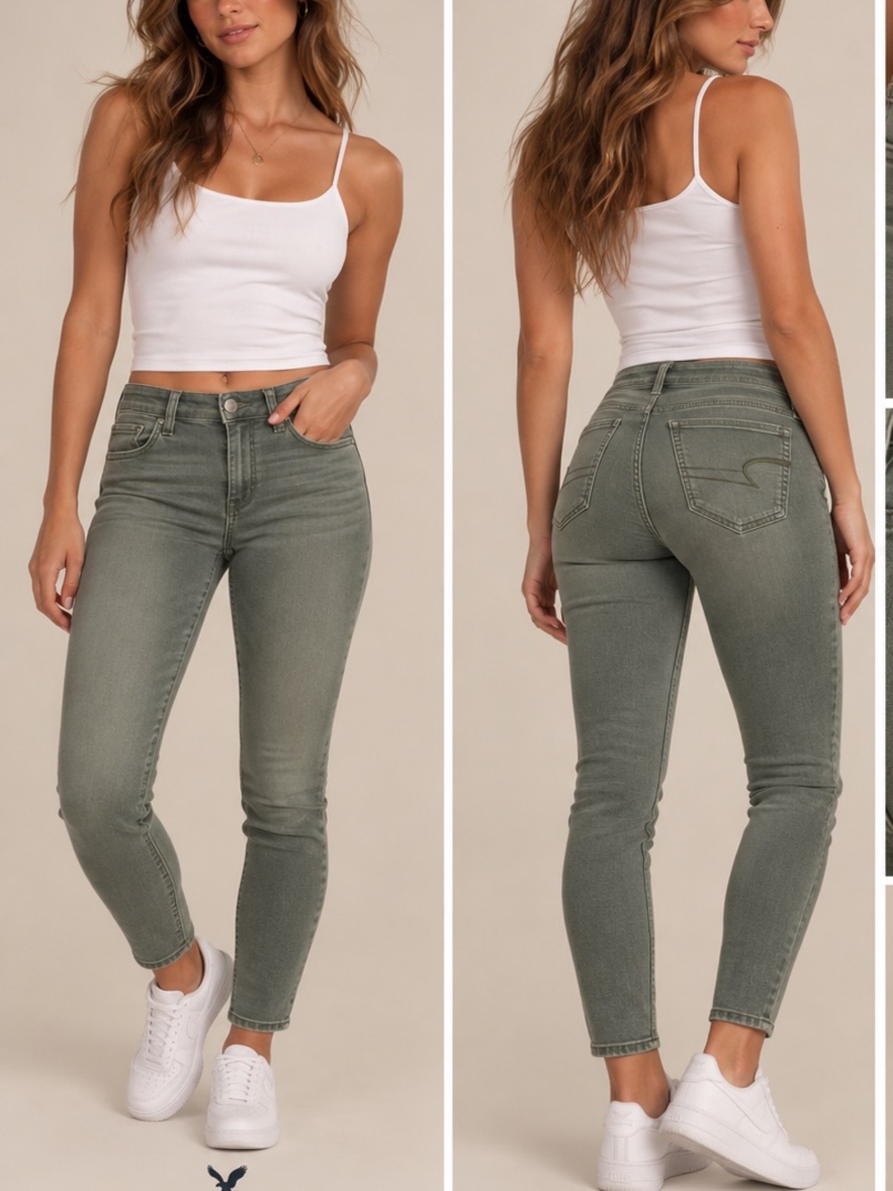 American Eagle Outfitters Olive Green High-Rise Cropped Skinny Jeans